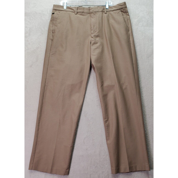 DOCKERS Dress Pants Mens Size 36 Tan Pockets Casual Flat Front Straight Leg Logo - Picture 1 of 10